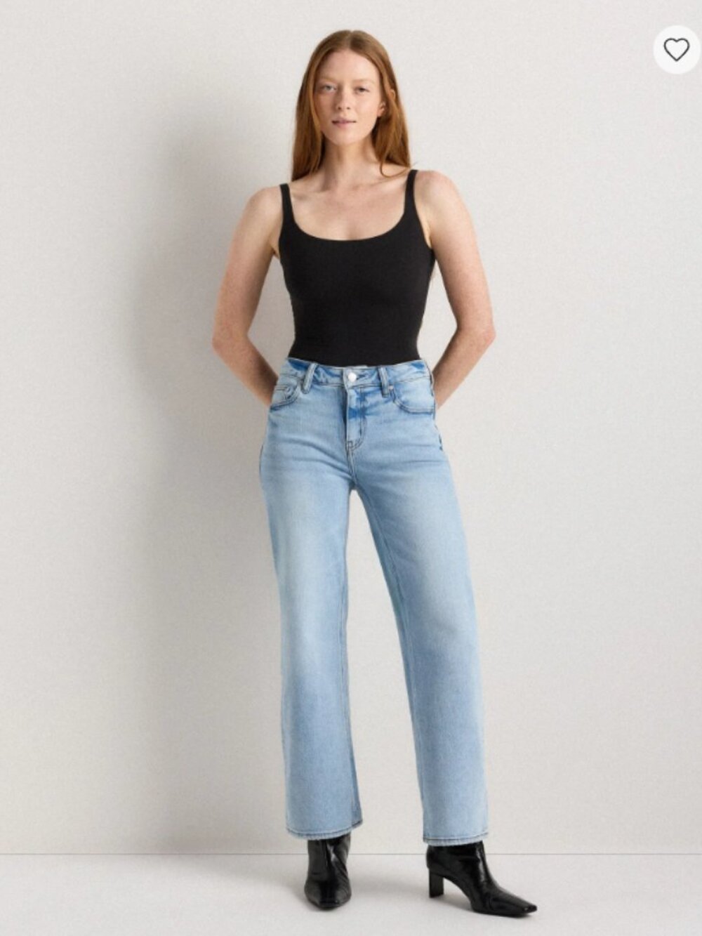 QUINCE Luna Stretch Relaxed Straight Jeans Womens 32 Cool Blue Quiet Luxury Chic